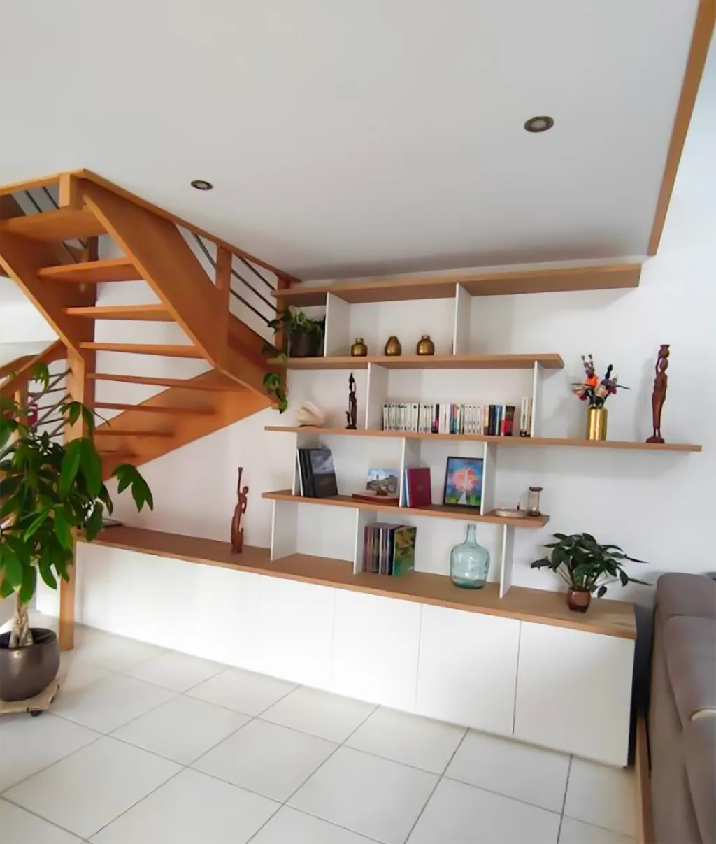 Conception, fabrication et pose d’un ensemble bibliothèque et rangement